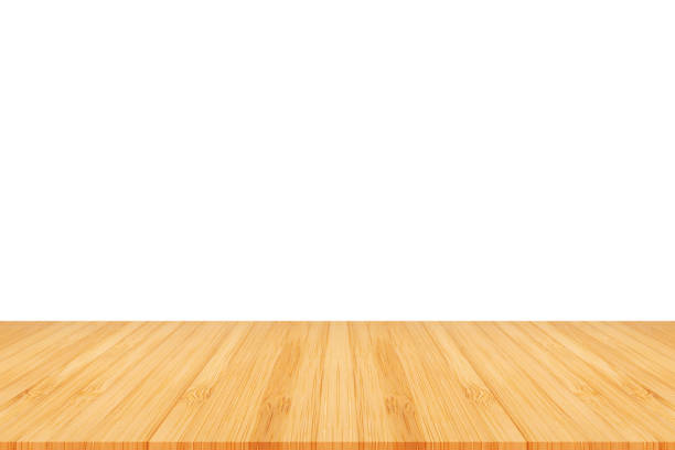 istock Perspective empty brown wooden table with white background including clipping path for product display montage or design layout. 976306838