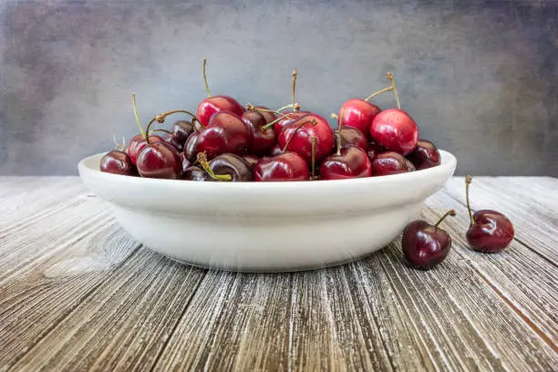 Photo of Sweet bowl of Cherries with two on the side