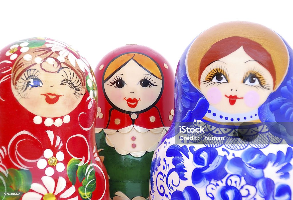 Facce sorridenti di bamboline russe - Foto stock royalty-free di Bambola - Giocattolo