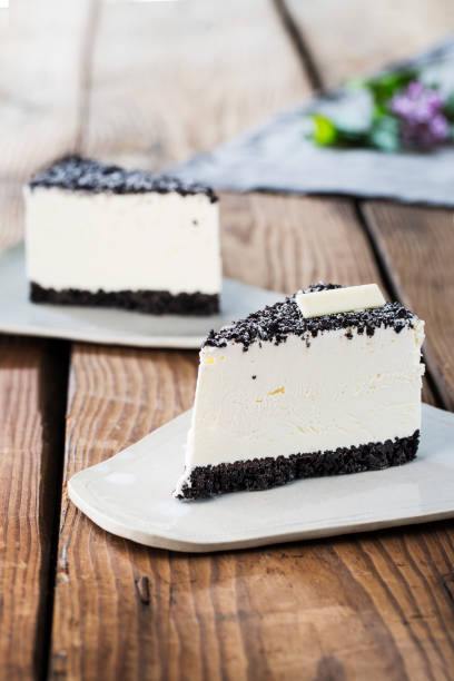 istock Delicious cake in white plate on wooden table background 976353230