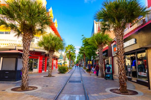 View of the main street of Oranjestad. stock photo