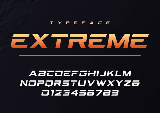 extrem trendy futuristisch und sport schriftdesign, alphabet, typ - extremsport stock-grafiken, -clipart, -cartoons und -symbole