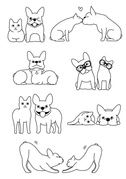 Vector illustration of set of cat and dog pairs