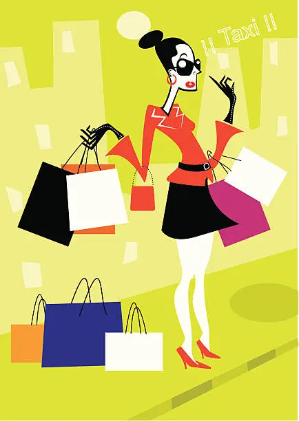 Vector illustration of Shopping woman