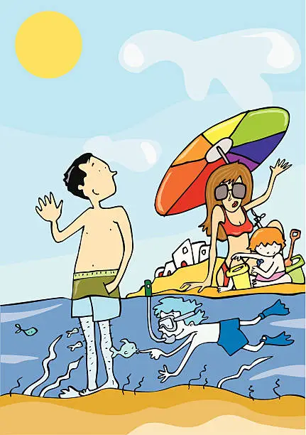 Vector illustration of Family beach holiday