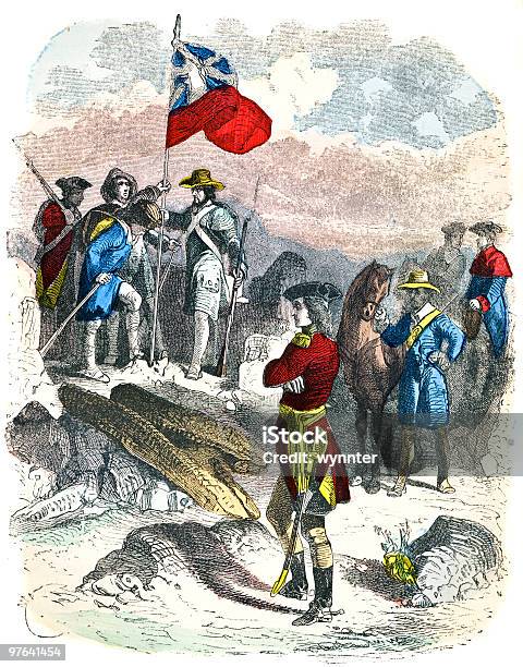 Plantando A Bandeira Em Fort Duquesne 1758 - Arte vetorial de stock e mais imagens de Antigo - Antigo, Antiguidade, Arma de Fogo