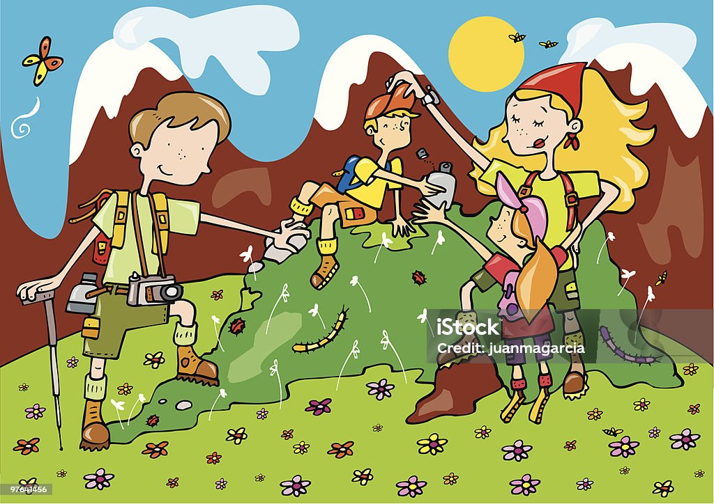 Familia de vacaciones en la montaña - arte vectorial de Aire libre libre de derechos