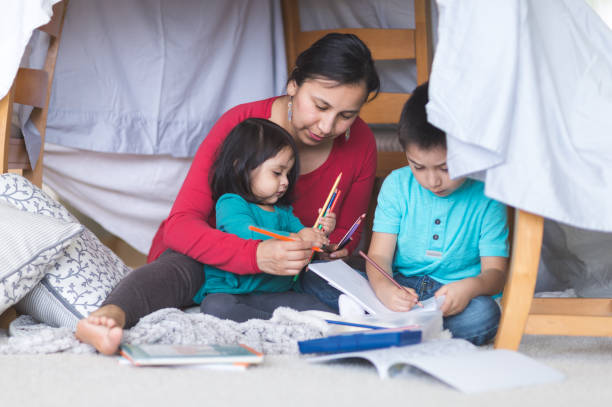 istock Native American mom draws with her children 976432250