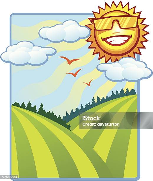 Летнее Солнце Блеск И Холмов — стоковая векторная графика и другие изображения на тему Холмистый пейзаж - Холмистый пейзаж, Без людей, Блестящий