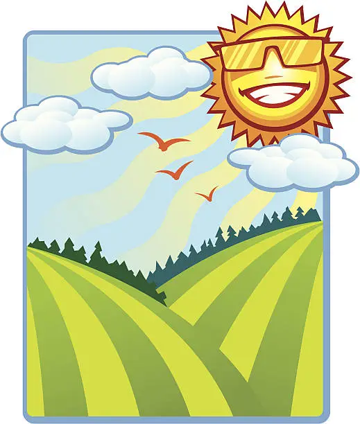 Vector illustration of Summer Sun Shine and Rolling Hills