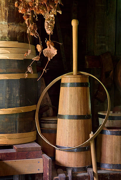 Old fashioned wooden butter churn and barrels  butter churn stock pictures, royalty-free photos & images