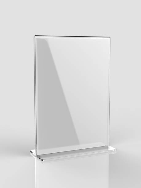 Blank Card stand type side loader Acrylic Table Tent. 3d render illustration Blank Card stand type side loader Table Tent. acrylic glass stock pictures, royalty-free photos & images