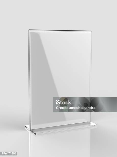 Blank Card Stand Type Side Loader Acrylic Table Tent 3d Render Illustration Stock Photo - Download Image Now