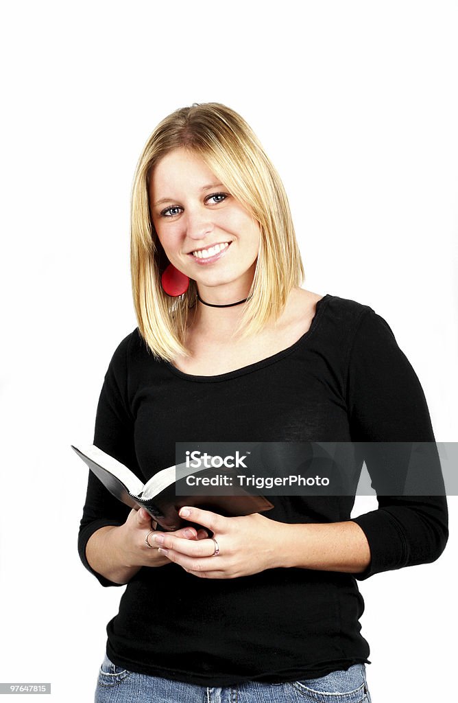 Christian Isolated Portraits isolated woman reading Bible. One Woman Only Stock Photo