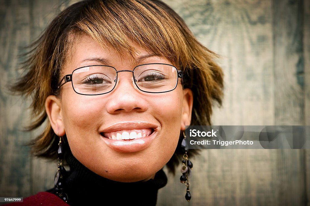 Beautiful Black Happy Ethnic Girl Glasses positive woman. African Ethnicity Stock Photo