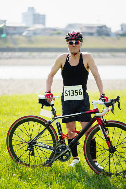 Canada Vancouver, male bike racer declaring victory