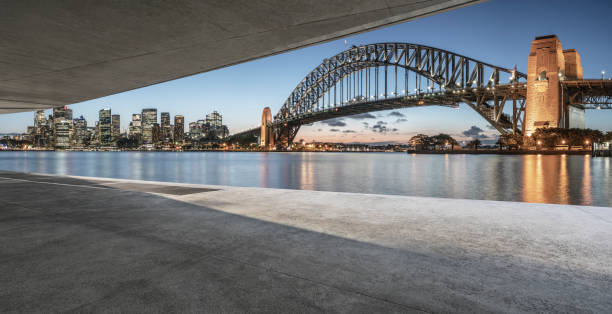 istock empty car park with sydney harbor bridge on background 976510408