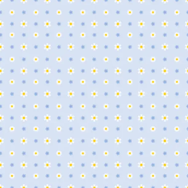 Vector illustration of Seamless pattern vector of tiny daisy on blue pastel background
