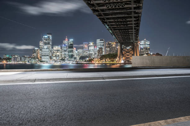 empty highway travel under Sydney Harbor Bridge,Australia