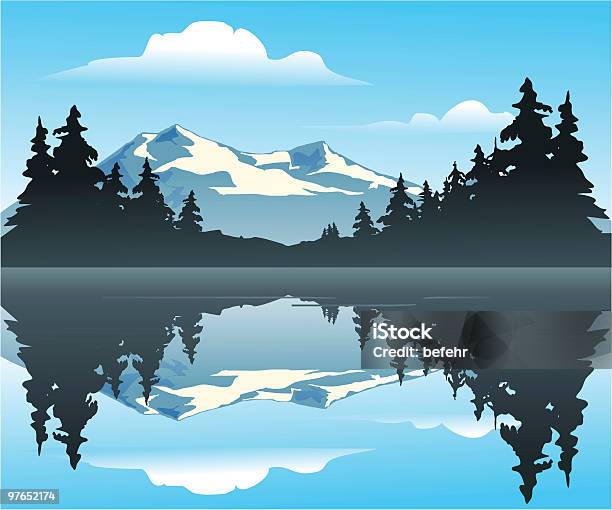 Lago De Montanha - Arte vetorial de stock e mais imagens de Ao Ar Livre - Ao Ar Livre, Céu, Frio