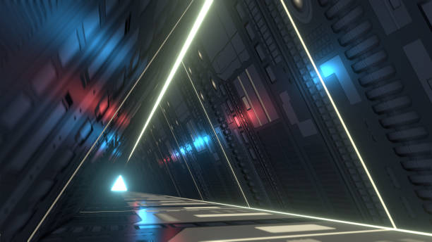 istock Sci fi corridor with infra-red and ultraviolet lights. 3D rendering 976526876