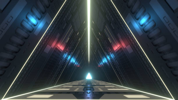 istock Futuristic triangle corridor with infra-red and ultraviolet lights. 3D rendering 976526884