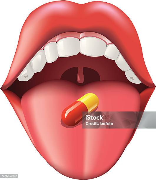 Pillola Sulla Linguetta - Immagini vettoriali stock e altre immagini di Capsula - Capsula, Labbra, Pillola
