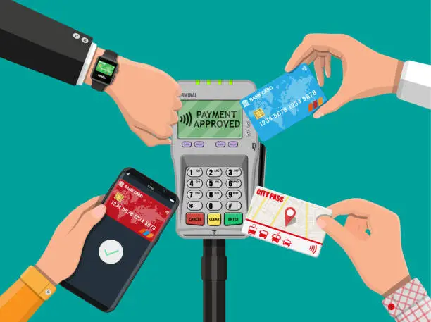 Vector illustration of Wireless, contactless or cashless payments