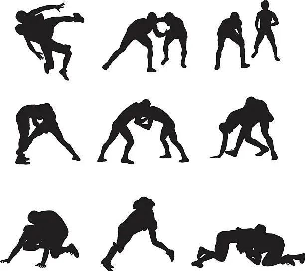 Vector illustration of Assorted wrestling people
