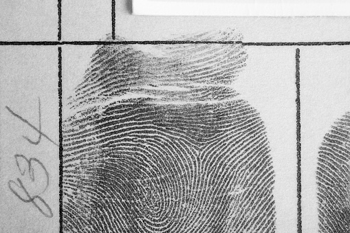 Digital ink fingerprint over a textured paper. Security control. Horizontal