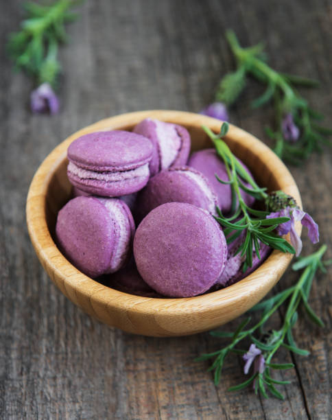 istock Lavender macarons in wood bowl 976557990