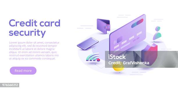Credit Card Security Isometric Vector Illustration Online Payment Protection System Concept With Smartphone And Wallet Secure Bank Transaction With Password Verification Via Internet Stock Illustration - Download Image Now