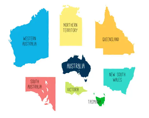 Vector illustration of Vector map of Australia with separated territories.