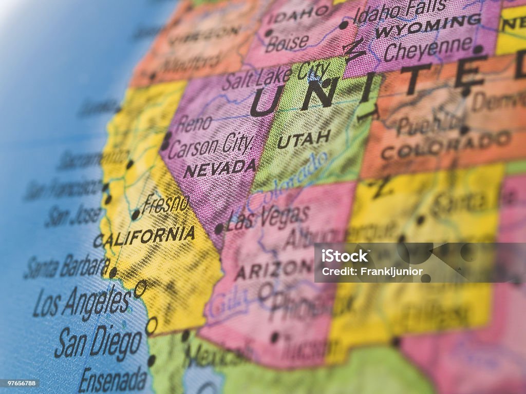 Global Studies - Focus on California USA  Map Stock Photo