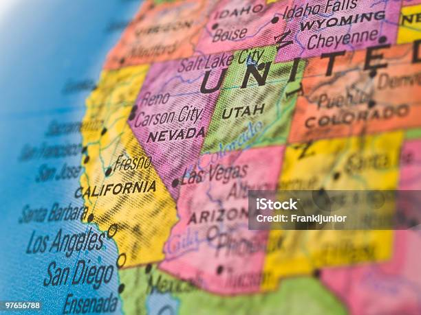 Global Studies Focus On California Usa Stock Photo - Download Image Now - Map, California, Southwest USA