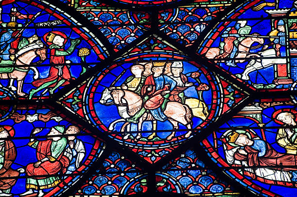 istock Chartres (France), Cathedral interior, stained glass window 97657079