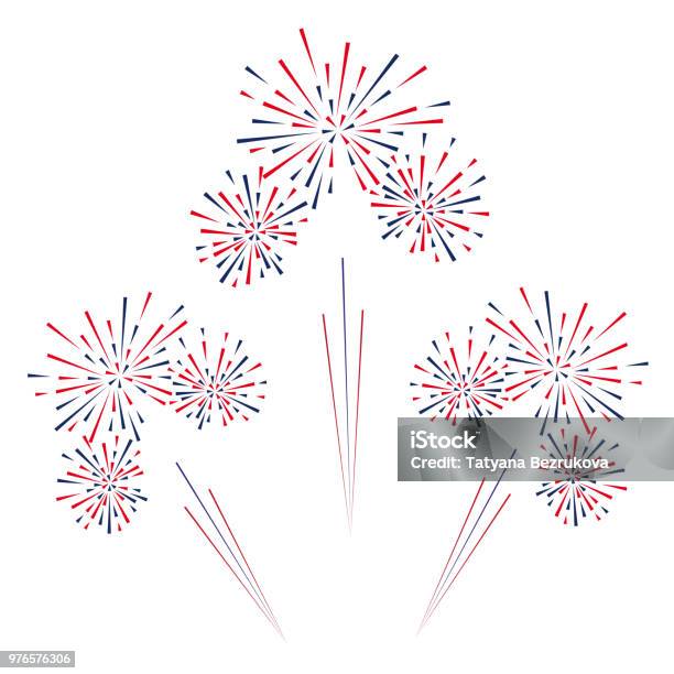 Celebratory Fireworks On A White Background Vector Illustration Stock Illustration - Download Image Now