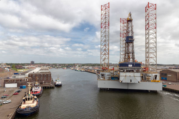 IJmuiden, The Netherlands - May 17, 2018: Drilling platform for maintenance in harbor IJmuiden