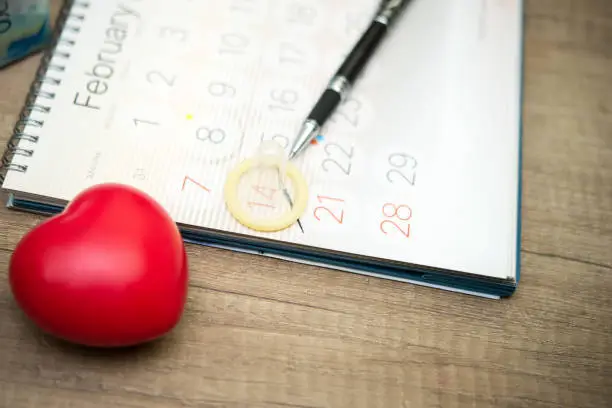 condom on the calendar with the date of February 14 Valentine's day