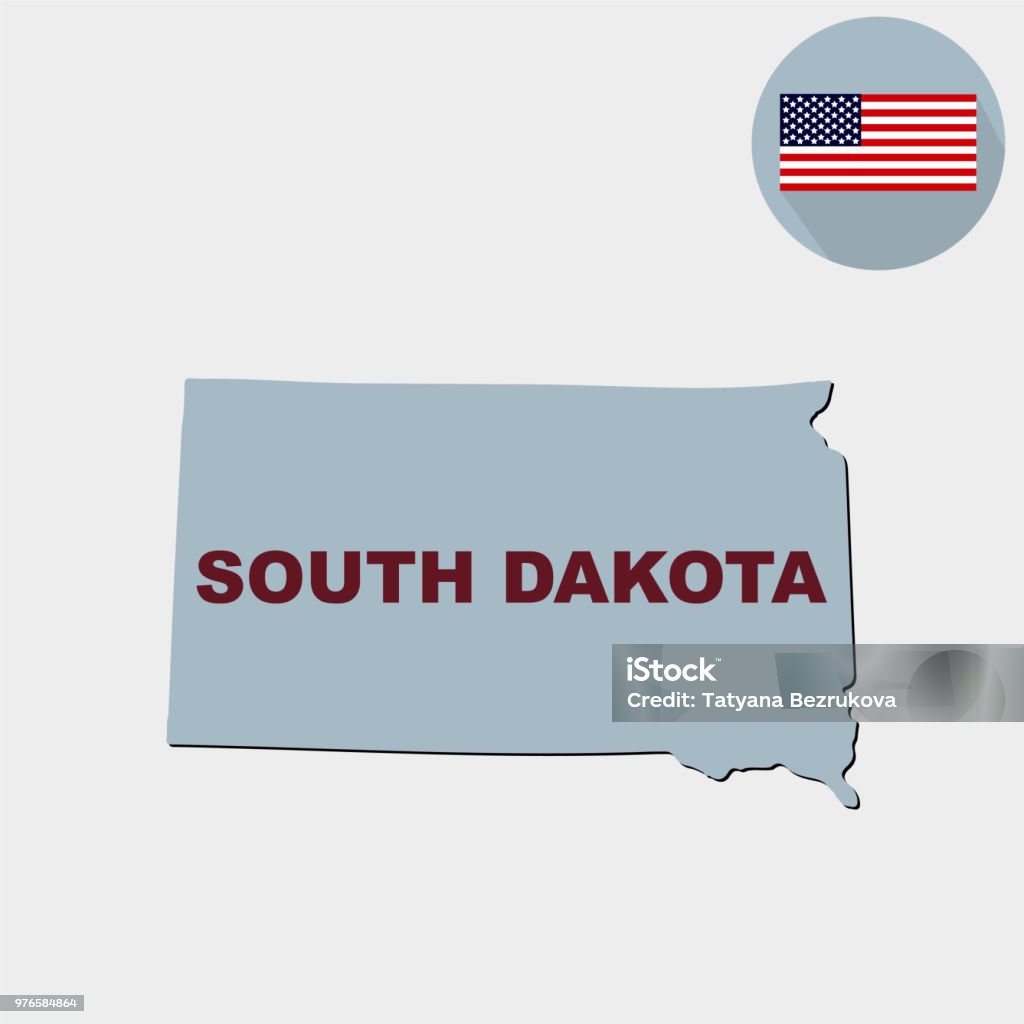 Map of the U.S. state of South Dakota on a grey background. Amer Map of the U.S. state of South Dakota on a grey background. American flag, state name Abstract stock vector