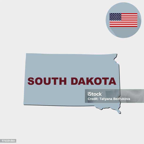 Map Of The Us State Of South Dakota On A Grey Background Amer Stock Illustration - Download Image Now