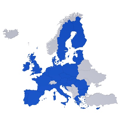 eu map 3d european union eurozone europe isolated cut out on white background