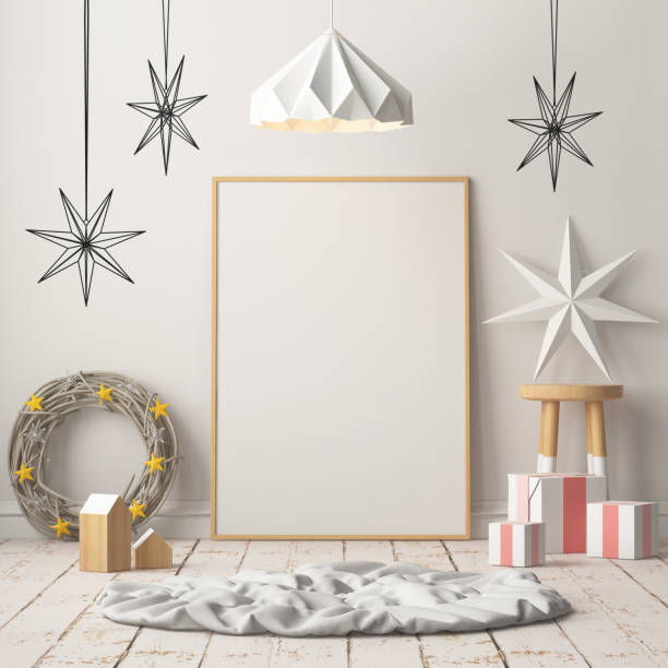 istock Mock up poster in the Christmas interior in Scandinavian style. 3D rendering 976594772