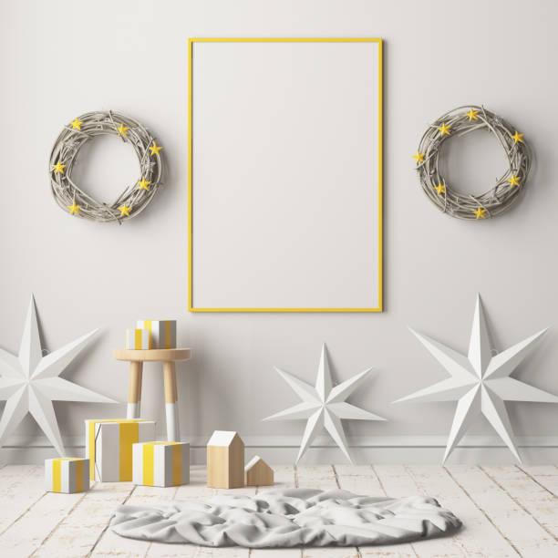 istock Mock up poster in the Christmas interior in Scandinavian style. 3D rendering 976594778