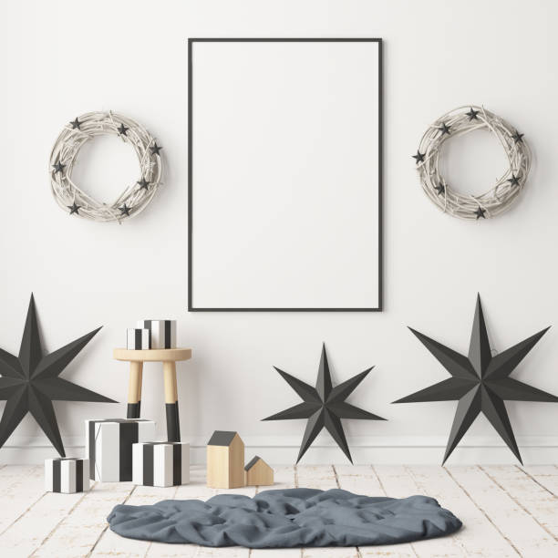 istock Mock up poster in the Christmas interior in Scandinavian style. 3D rendering 976594806