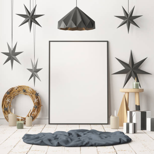 istock Mock up poster in the Christmas interior in Scandinavian style. 3D rendering 976594836