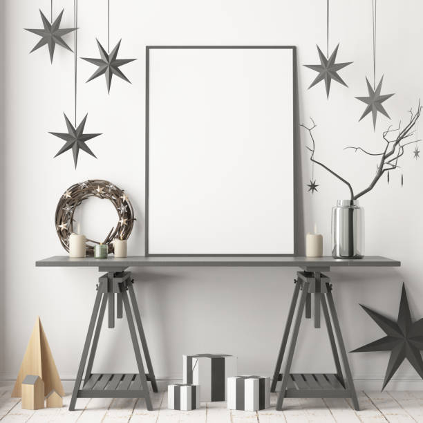 istock Mock up poster in the Christmas interior in Scandinavian style. 3D rendering 976595046