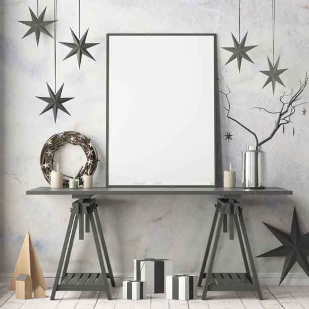 istock Mock up poster in the Christmas interior in Scandinavian style. 3D rendering 976595100