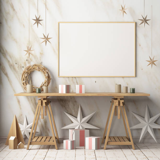 istock Mock up poster in the Christmas interior in Scandinavian style. 3D rendering 976595286