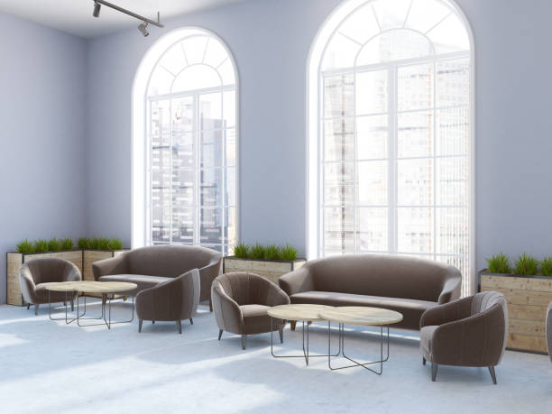 istock Eco style cafe interior, brown armchairs and sofas 976598474